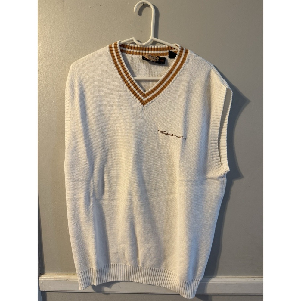 Timberland White V-Neck Pullover Knit Vest Sweater‎ Sleeveless Mens Size M